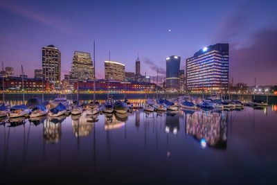 Illuminated cityscape with waterfront