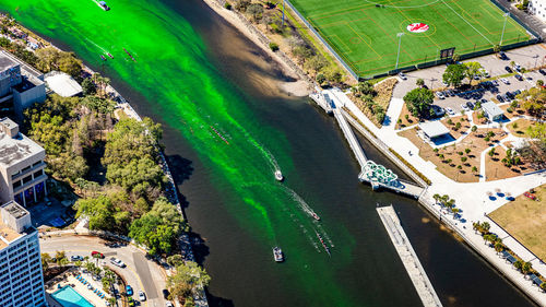 High angle view of buildings in city