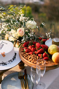 Close-up of strawberries in plate on table