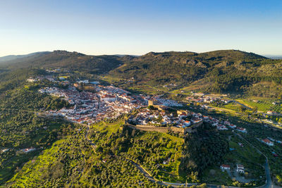 Landscape drone aerial view of serra de sao mamede in castelo de vide, portugal