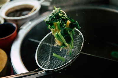 High angle view of vegetables on table