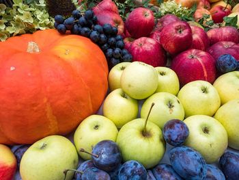 Full frame shot of fruits and vegetables thanks givin