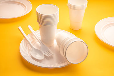 High angle view of tea cup on table