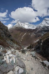 Scenic view through the trail in yading nature reserve,sichuan china