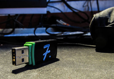 Close-up of usb stick on table