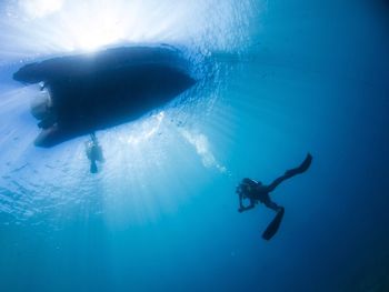 Underwater shot of person scuba diving