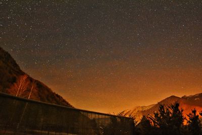 Scenic view of mountains against sky at night