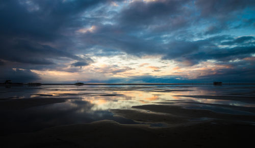 Scenic view of sea against cloudy sky