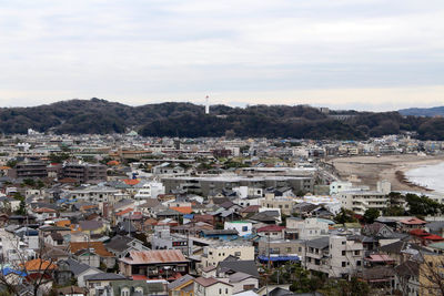 High angle view of townscape against sky