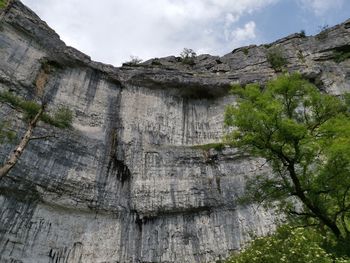Low angle view of rock formation against sky
