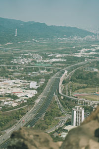 High angle view of townscape against sky