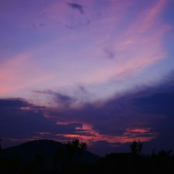 Low angle view of silhouette mountain against dramatic sky