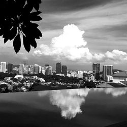 City skyline against cloudy sky