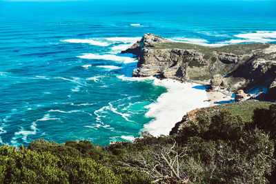 High angle view of rocks on beach