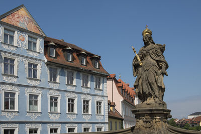 Low angle view of statue against building