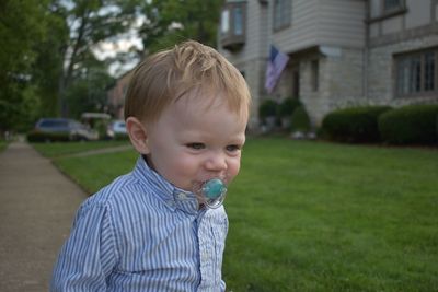 Portrait of cute boy outdoors