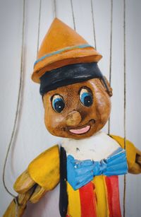 Close-up of puppet against white wall