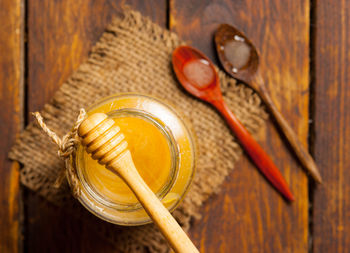 High angle view of bread in jar on table