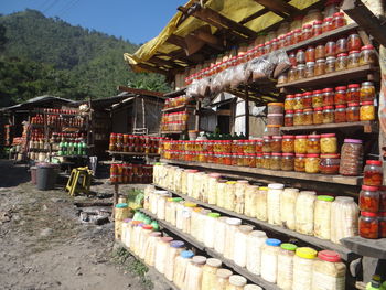 High angle view of market stall