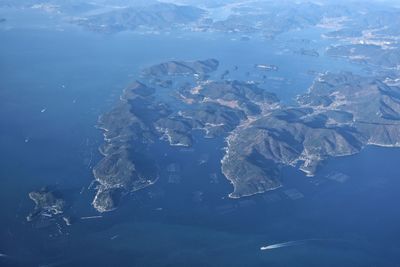 Aerial view of mountains and sea