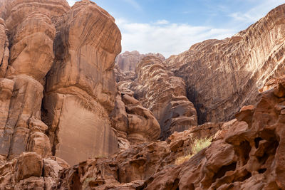 Low angle view of rock formations