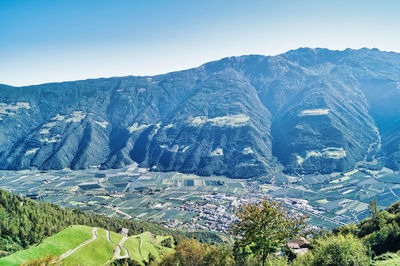 Scenic view of mountains against clear sky