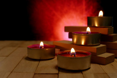 Close-up of tea light candles