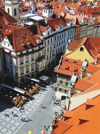 High angle view of buildings in town