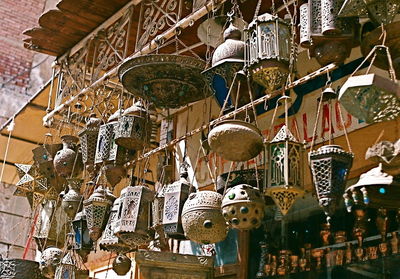 Low angle view of lanterns hanging store