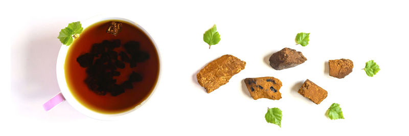 High angle view of food against white background