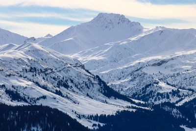 Alpine landscape in les saisies in france in winter