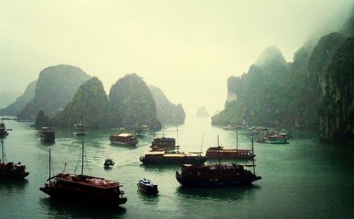 Scenic view of boats in sea