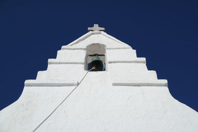 Low angle view of white building against clear blue sky