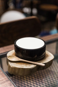 Close-up of tea cup on table