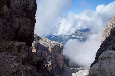 Scenic view of rock formations at dolomites