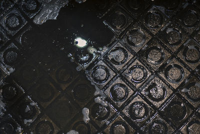 Full frame shot of raindrops on metal