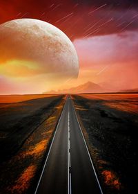 Digital composite image of road and sky during sunset