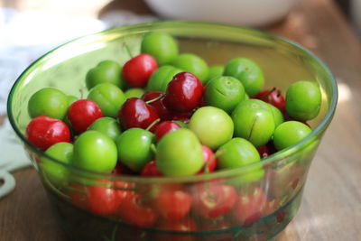 Close-up of fruits in bowl on table