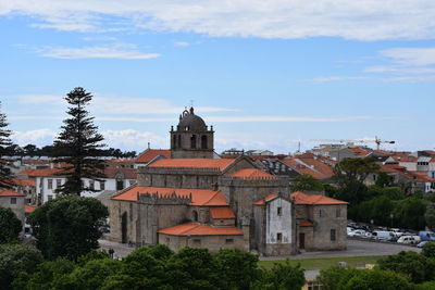 View of buildings in town against sky