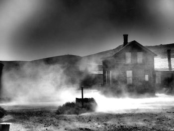 House at bodie state historic park during foggy weather