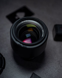 Close-up of camera on table