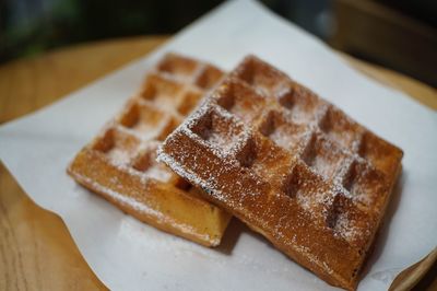 Close-up of dessert served on table