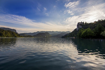 Scenic view of lake against sky during sunset