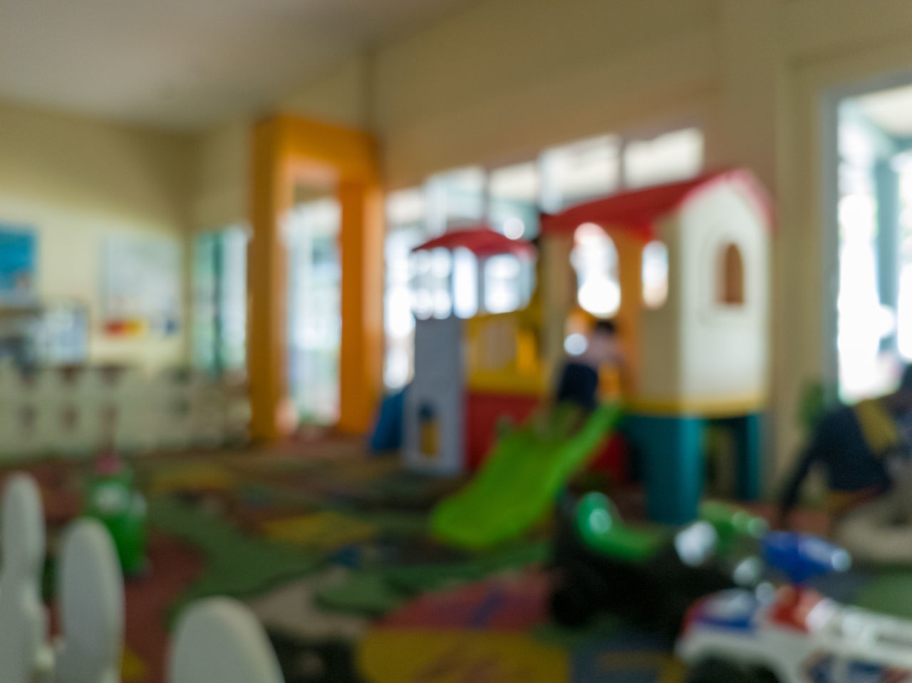 indoors, room, no people, absence, focus on foreground, multi colored, selective focus, day, domestic room, window, playground