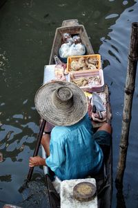 High angle view of a floating market