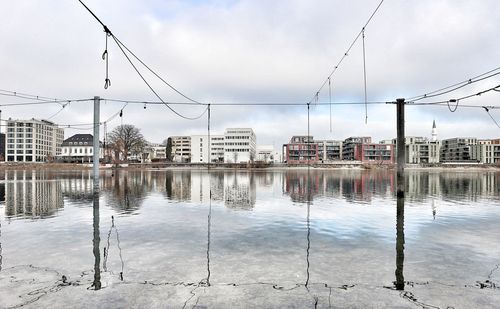 Reflection of buildings in water against sky