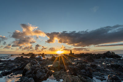 Panoramic view of landscape against sky during sunset