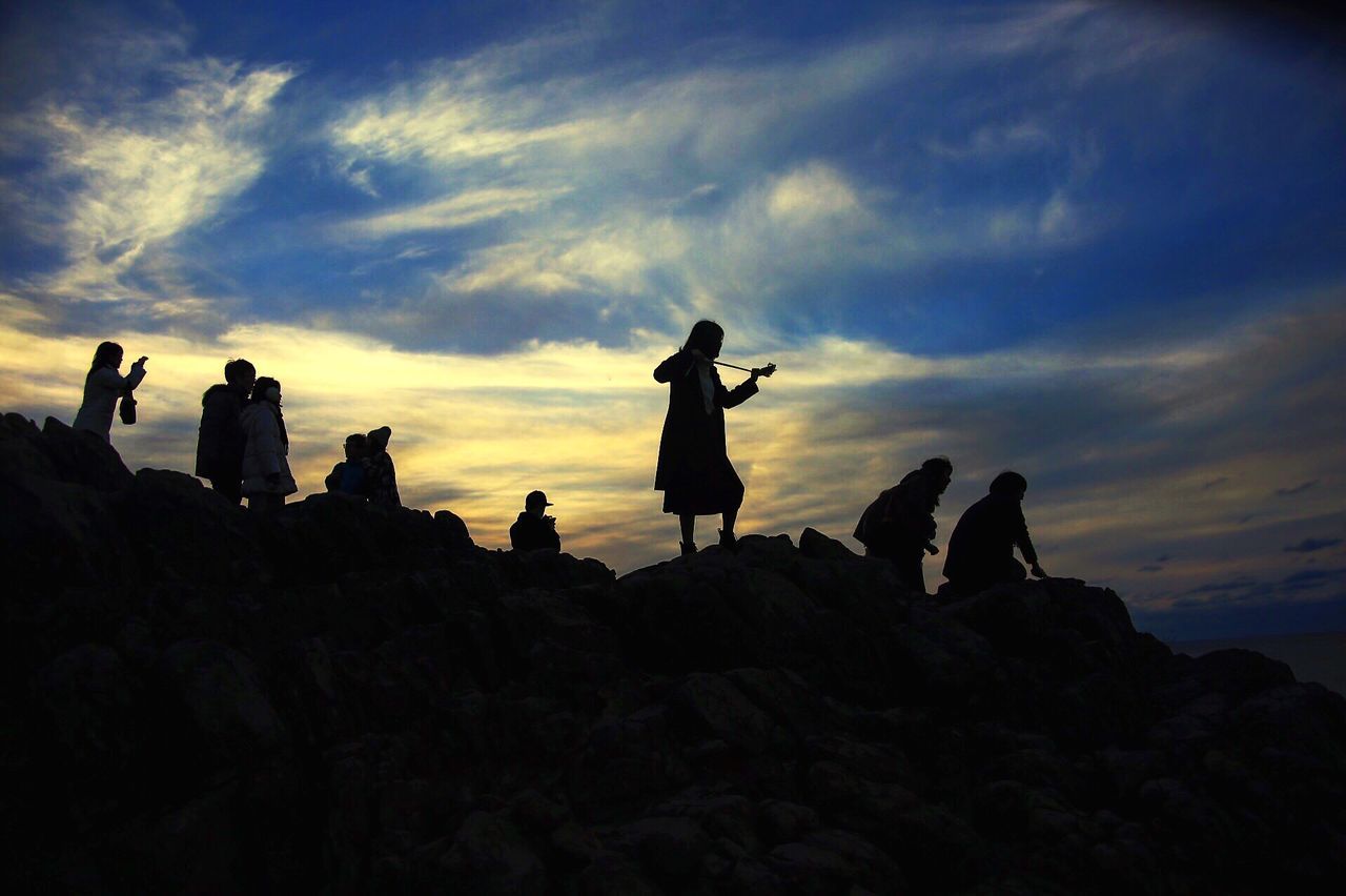 silhouette, sky, cloud - sky, nature, outdoors, large group of people, beauty in nature, mountain, army, people, day