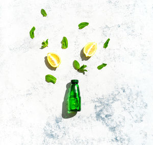 High angle view of drink on white background