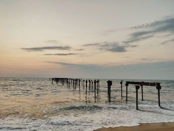 Scenic view of sea against sky during sunset